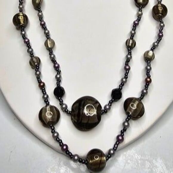Premier Designs Double Strand Layered Glass Beaded Necklace 18.5"L - Picture 1 of 4